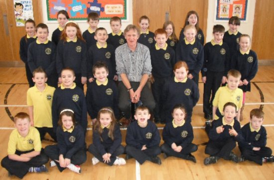 Primary 4 -7 children with Malachy Doyle